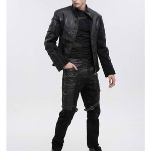 เสื้อแจ็คเก็ตแฟชั่นลำลองสไตล์โกธิคสำหรับผู้ชาย คอตั้ง หนังแท้ พร้อมห่วงรูปตัว D สีเงิน กระเป๋าข้าง รุ่น 2026 - Product Image 4