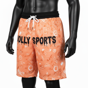 Pantalones Cortos de Baloncesto Transpirables de Malla de Poliéster de 160 GSM, Color Durazno Vintage, Estampado Completo, Logotipo Personalizado - Product Image 4