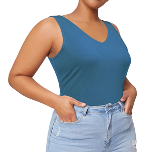 เสื้อกล้ามคอกลมลำลองสำหรับผู้หญิงไซส์ใหญ่-สีน้ำเงินเข้ม - Product Image 3