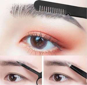 Tijeras para cejas con peine y pinzas, multiusos, de acero inoxidable, curvadas, pequeñas, para pestañas, peine y pinzas, ANAAIF - Product Image 5