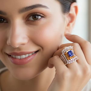 Vintage Style Blue Gemstone <b>Gold</b> Leaf <b>Ring</b> Luxury Wedding Anniversary Statement Jewelry - Product Image 6