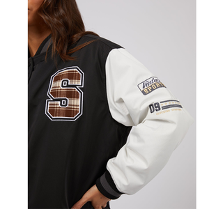 Veste universitaire noire et blanche avec logo brodé sur le devant, coupe classique, style décontracté, unisexe, pour l'automne - Product Image 5