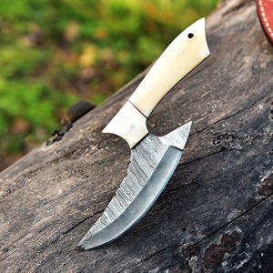 Handmade Ullu <b>Knife</b> in Damascus Steel Bone Handle Leather Sheath Eco-Friendly Ambidextrous Modern Dishwasher <b>Safe</b> - Product Image 1