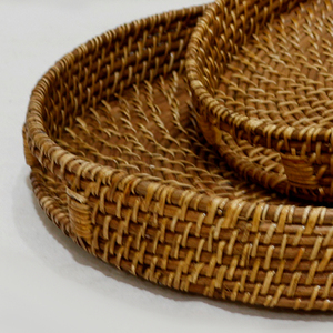 Handwoven Rattan Round Serving Tray Wicker Storage Tray with Handle <b>Decorative</b> Serving Plate for Living <b>Room</b> Kitchen - Product Image 2