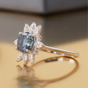 2.00 CT Fancy Blue Portuguese Cut Lab Grown Diamond <b>Ring</b> 14K <b>Gold</b> <b>Cocktail</b> Statement - Product Image 2
