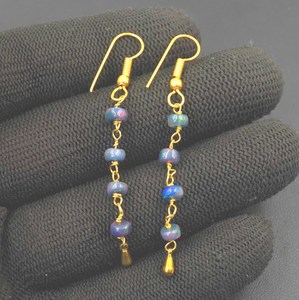 Boucles d'oreilles en perles d'opale éthiopienne noire naturelle, opale multicolore, cabochon en or 14 carats - Product Image 5