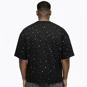 T-shirt à manches courtes en tricot pour homme de haute qualité, uni, luxe, surdimensionné, streetwear, noir, 100% coton, séchage rapide - Product Image 2