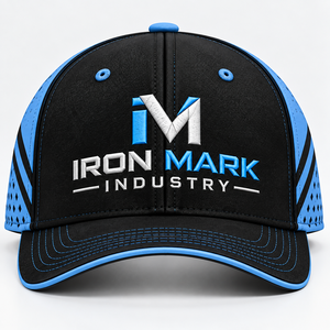 หมวกเบสบอลเดนิม MARK INDUSTRY แบบ 6 แผง ตาข่ายระบายอากาศ สปอร์ต ปรับขนาดได้ ยูนิเซ็กส์ สีน้ำเงิน-ดำ ตัดสี ทั่วไปสำหรับฤดูใบไม้ผลิและฤดูร้อน - Product Image 1