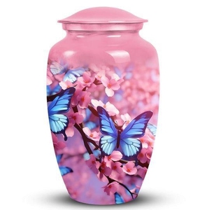 Wholesale Custom Painted Metal Funeral <b>Urn</b> | <b>Large</b> Capacity Butterfly and Floral Pattern Cremation <b>Urns</b> for Adult Ashes. - Product Image 2