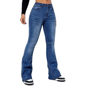 Hot Selling Women's High Waist Stretch Denim Pants Comfortable Flared Trousers in Plus Size Loose Straight Style Solid Pattern - Product Image 4