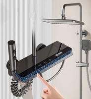 Système de douche thermostatique mural intelligent avec affichage LED, jet de pluie et jet direct, finition brossée