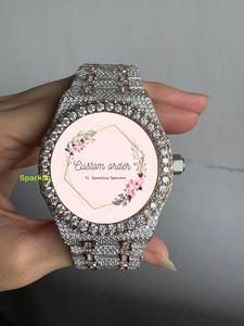 นาฬิกาผู้ชายฝังเพชรโมอิสซาไนต์เต็มหน้าปัด ขนาด 41 มม. ตัวเรือนทรงกลม ระบบจักรกลอัตโนมัติ ผ่านการทดสอบเพชร VVS เหมาะสำหรับงานปาร์ตี้ของแร็ปเปอร์ - Product Image 6