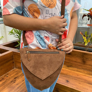 Handmade Dark Brown Genuine Suede Leather Crossbody Bohemian Bag for Women's Vintage Style Minimalist Adjustable Strap Handbags - Product Image 3