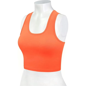 Sujetador deportivo sin costuras para mujer, espalda cruzada, color naranja liso, sin aros, de elastano y poliéster, top de entrenamiento para todas las estaciones - Product Image 1
