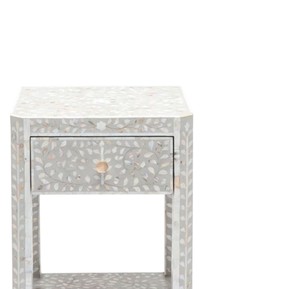 Unique floral leaf pattern inlay <b>bedside</b> table and luxury mother of pearl open <b>shelf</b> Capiz nightstand cabinet for home use - Product Image 2