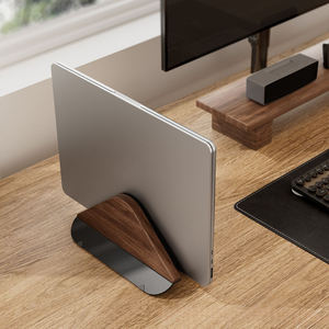 Walnut Wooden Laptop <b>Stand</b> Vertical Notebook Holder <b>Desktop</b> Docking Riser Space Saving Display <b>Stand</b> for MacBook - Product Image 5