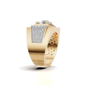 IGI Certified & VVS Clarity Crown Imperium Men's <b>Diamond</b> <b>Ring</b> Lab Created Yellow Gold <b>Diamond</b> <b>Ring</b> Round Cut <b>Ring</b> for Wholesale - Product Image 2