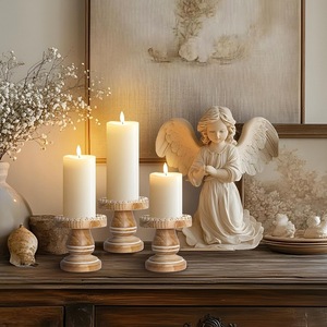 Porte-bougies vintage en bois naturel, support pour bougies chauffe-plat, décoration de table rustique, fait main, pour activités religieuses, accent décoratif de Noël pour la maison - Product Image 5