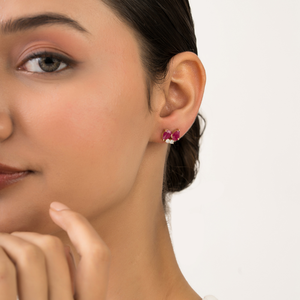 ต่างหูแบบมินิมอลประดับทับทิมทรงลูกแพร์ธรรมชาติและเพชรทรงกลม ตัวเรือนทองคำแท้ 14K ของขวัญวันแม่ - Product Image 4