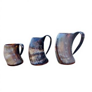 Tasses en corne de bœuf émaillées de haute qualité, double paroi en acier inoxydable, isolées sous vide, 450 ml, écologiques, qualité authentique, aspect naturel et élégant, pour la bière - Product Image 4