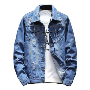 Men's Denim <b>Jacket</b> Casual Turn-down Collar Washed Cotton Frayed Details Regular Fit Autumn Style - Product Image 1