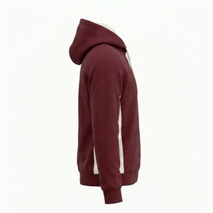 Hoodie en molleton à empiècements coupés et cousus sur mesure |   Pull-over pour homme en maille épaisse marron et crème - Product Image 4