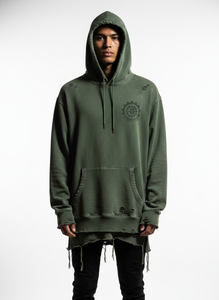 เสื้อฮู้ดดี้สไตล์วินเทจฮิปฮอปทรงโอเวอร์ไซส์ ผ้าฝ้ายดิบ ตัดเย็บแบบดิสเทรส  สองชั้น  สำหรับผู้ชาย  รับผลิตตามแบบ OEM สตรีทแวร์ - Product Image 5