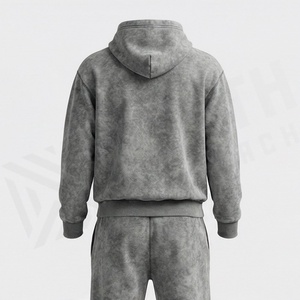 Custom Acid Wash Flared Tracksuits 500 GSM Straight Leg Jogging Suit <b>Distressed</b> Hoodies Sweatpants Men Gym Activewear - Product Image 2