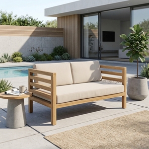 Modern Solid <b>Wood</b> Double <b>Sofa</b> Elegant Slatted <b>Frame</b> 2 Seater Loveseat Couch <b>For</b> Rustic Living Room Setup Art Design Pure Art Set - Product Image 2