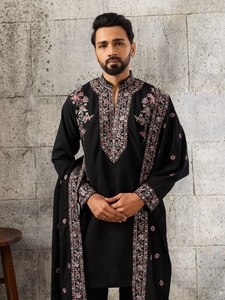 Best Quality Japanese with Thread & Sequence work <b>Kurta</b>-Plain Pant-Work Dupatta Set <b>Man's</b> wear Worldwide Supplier - Product Image 6
