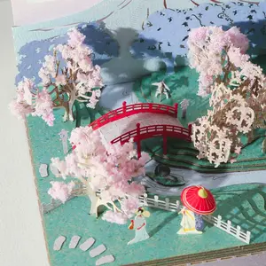 [4] クリエイティブ春富士桜3DペーパーミニチュアドールハウスDIYキット