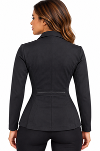 Veste d'équitation pour femme noire à double boutonnage, ornée de strass, vêtement de concours sur mesure pour les concours hippiques - Product Image 3