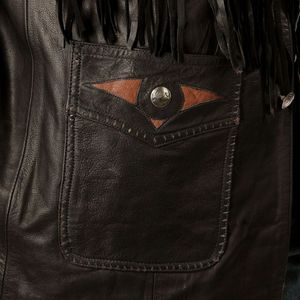 Chaqueta de Cuero Negra con Flecos para Hombre, Estilo Vaquero Occidental, Moderna y Elegante, con Borlas, Ajuste Cómodo - Product Image 4