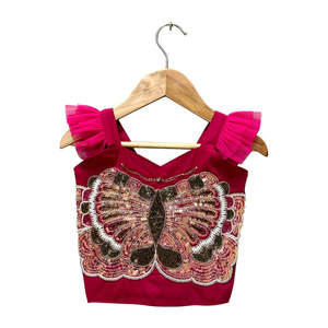 Ensemble Lehenga de fête pour femme Twisha Xpressions, rose et vert, haut imprimé sans manches, broderie placée, polyester - Product Image 2
