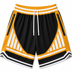 Shorts de basketball personnalisés noir et or, respirants en mesh, pour l'entraînement sportif et les tenues d'équipe - Product Image 4