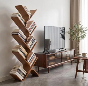 Wooden Ladder Shelf Five Tier Standing Book Rack For Living Room Eco Friendly Carved Design And Reading <b>Corner</b> Decor - Product Image 1