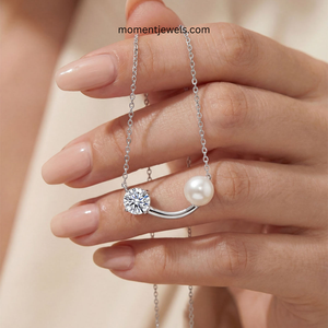 Collier en argent sterling 925 avec perle d'eau douce pour femme, pendentif de luxe en moissanite, sertissage à la française torsadé, plaqué platine - Product Image 4