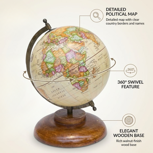 Globo terráqueo clásico grande de metal para escritorio |   Mapa del mundo detallado y coloreado |   Soporte Negro Resistente, Herramienta Educativa y Decoración para Mesa de Oficina - Product Image 5