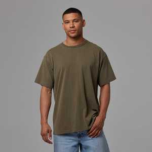T-shirt pour homme en vert olive uni, col rond, coupe ample, manches courtes, respirant, décontracté, pour l'été - Product Image 1