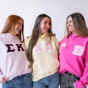 Sororité personnalisée Theta |   Sweat à capuche unisexe en molleton imprimé et brodé Delta Tackle Twill, hiver, OEM, vêtements à lettres grecques - Product Image 3