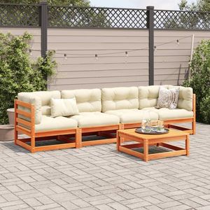 Ensemble de canapés de jardin modulaires 5 pièces en bois de pin massif brun ciré, meubles d'extérieur élégants et durables - Product Image 3