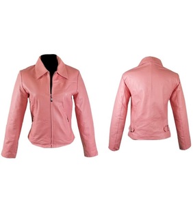 Women's Pink and green Genuine Leather Moto Jackets Full Sleeve Turn-down Collar <b>Zipper</b> Closure Autumn Style Regular Fit - Product Image 1