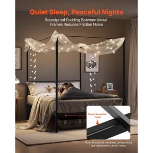 Struttura letto a baldacchino matrimoniale in metallo resistente con design a quattro montanti, doghe in acciaio e spazio contenitore sotto il letto - Product Image 4