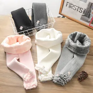 Korea Girls Pants Winter Thermal Thick Fluffy Cashmere Plush Kids Leggings Fleece Warm Flower Ruffle Kids Leggings