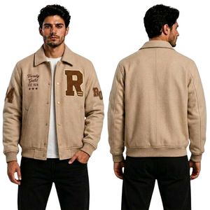 Chaqueta Letterman Estilo Béisbol, 100% Lana, Mangas en Contraste, Cuello Camisero, Color Azul Rey y Blanco, Ropa Deportiva - Product Image 3