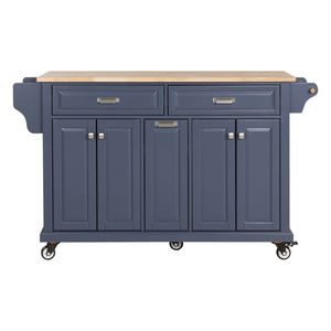 Carrello da Cucina a 5 Ruote con Armadietto e 2 Cassetti Superiori, Isola da Cucina con Piano in Legno di Gomma - Product Image 3