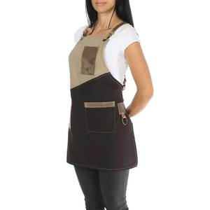 Delantal de lona con logo personalizado impreso, bolsillos de cuero y correas ajustables para uso en restaurantes y bares, unisex. - Product Image 3