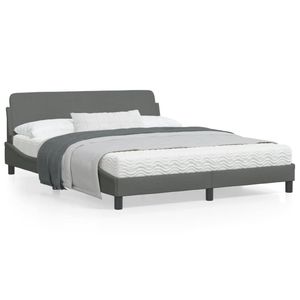 Lit rembourré en tissu polyester gris foncé avec cadre en métal et contreplaqué en pin massif - Product Image 1