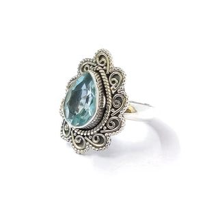 <b>Top</b> Quality Blue Quartz Gemstone Teardrop Shape Sterling <b>Silver</b> 925 Classic Wedding Ring for Women - Product Image 2