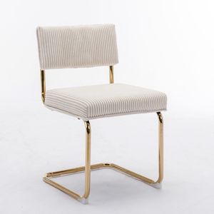 Furniture Modern Dining <b>Chairs</b> Corduroy Fabric <b>Gold</b> Metal Base Accent Armless Kitchen Side <b>Chairs</b> Channel Tufting Set 2 - Product Image 3